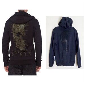 Philipp Plein Crystal Rhinestone Half Skull Hoodie *Black* Sz XL